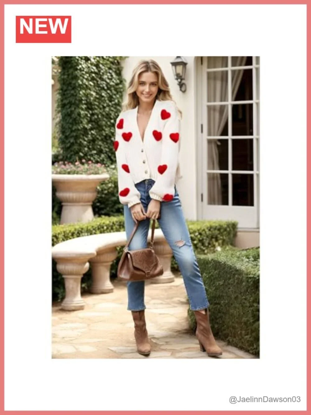 CHICWISH 3D Heart Open Front Cardigan V-Neck Button-Up Cropped Knit